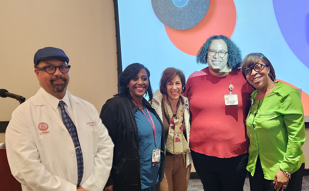 David A. Snyder, MSN, CRNA, Mentorship Program Coordinator; Michelle Gilbert, Employees of Color & ERG Leadership Team; Sandra Rader, DNP. MSA, RN, NEA-BC, President of UPMC Presbyterian Shadyside; Danielle Robinson, Mentorship Program Coordinator; Dana Thompson-Smith, Employees of Color & ERG Leadership Team.