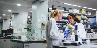 two scientists working in a lab together